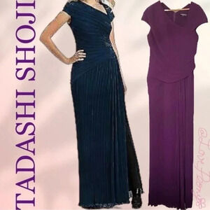 TADASHI SHOJI Pleated Chiffon Gown in Purple Size 16